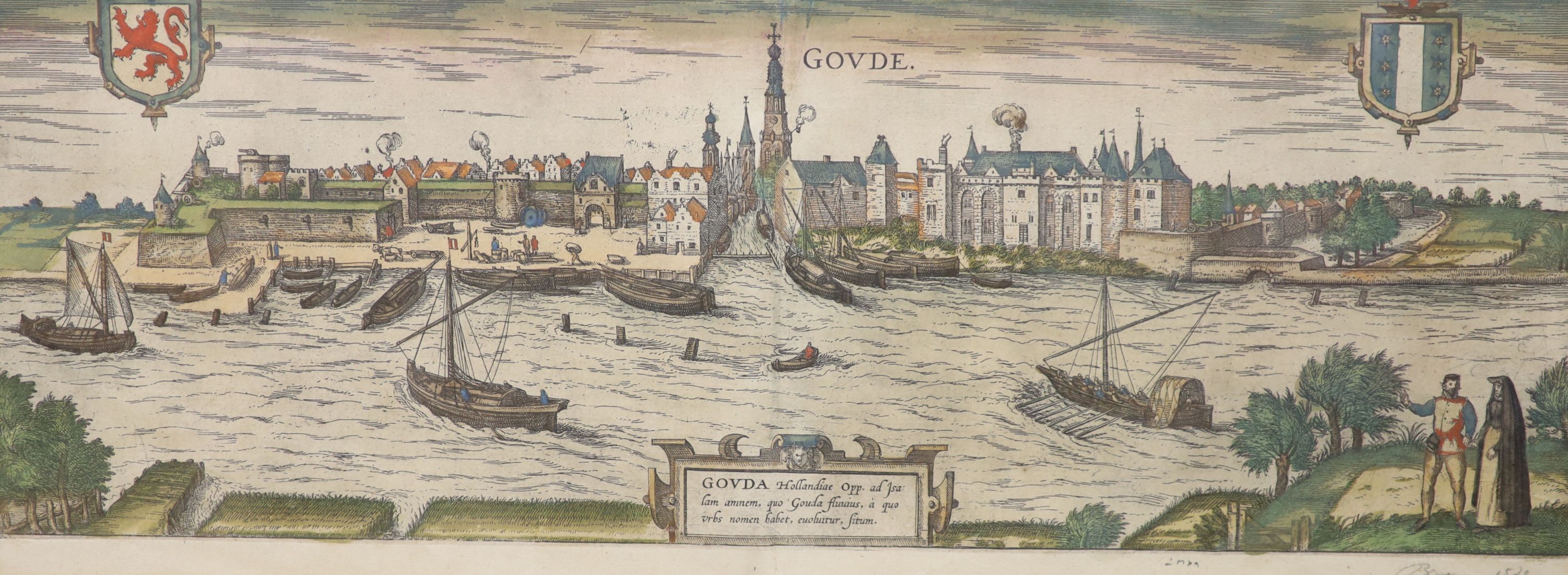 Braun, coloured engraving, View of Gouda, Holland, 1572, 19 x 48cm